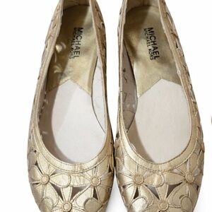 Michael Kors Floral Cutout Gold Flats